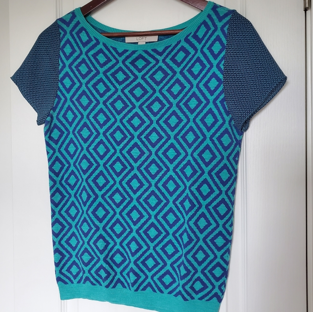 Loft Knit Geometric Print Short Sleeve Top